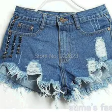 Новинка лета, женские джинсовые шорты с заклепками и дырками, ультракороткие джинсовые шорты, женские джинсовые брюки