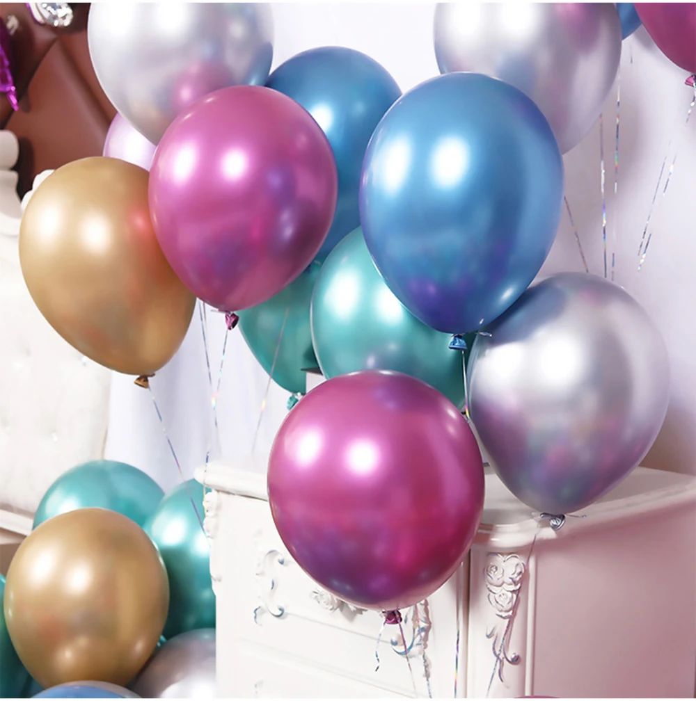 10pcs 12inch New Chrome Metallic Latex Balloons Thick Metallic Globos Inflatable Helium Balloon Birthday Party Decoration Ballon