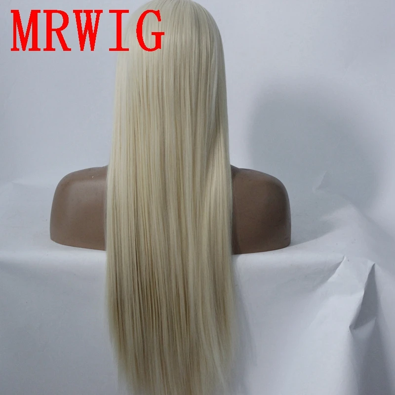 MRWIG long straight26in #613 middle part synthetic heat resistant fiber transparent lace synthetic fiber front lace wig