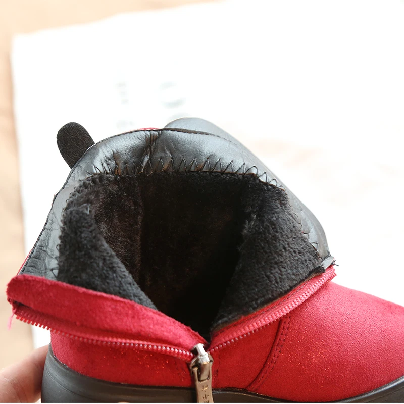 2018 Girls Rhinestone Glitter Boots with cashmere cotton, Bunny Ears, Kids lovely Fur Ball winter warm shoes, black and Red   (19)