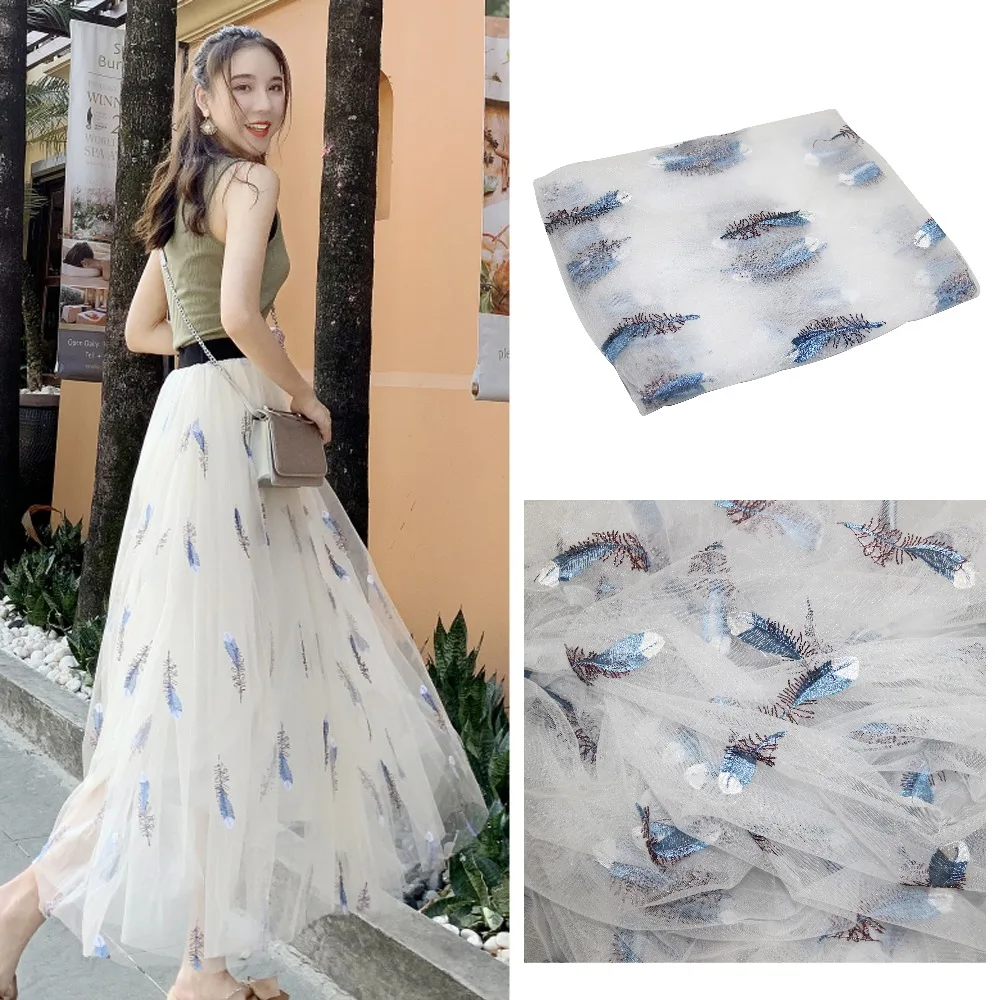 

feather embroidered tulle soft printed mesh fabric girls clothes women dress material birthday wedding party sewing supplies