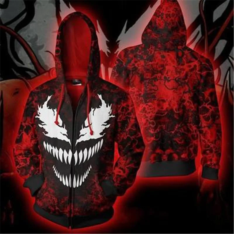 

Dropshipping Super Hero Movies Venoms Spiders Anime Cosplay 3D Prints Zippers Cardigan Hooded Sport Jacket Halloween Hoodies