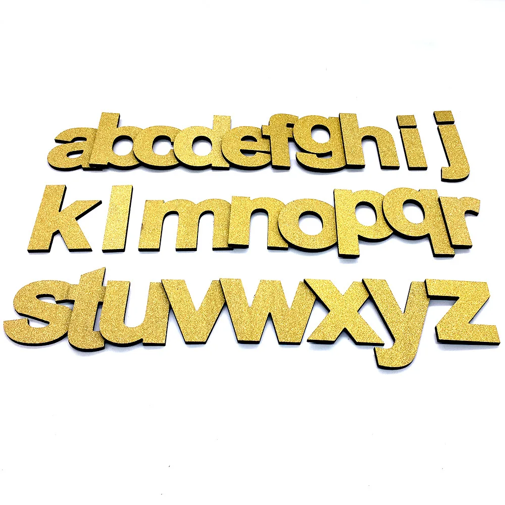 DIY 3D Shiny Gold Lowercase English Letters Wall Stickers Living Room