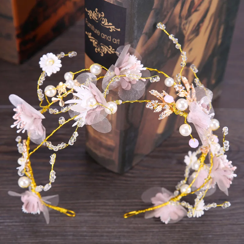 Haimeikang шелк пряжа цветок невесты головной убор красота свадебные аксессуары для волос розовый орнамент для волос подружки невесты повязка на голову головные уборы