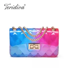 Прозрачная ПВХ-пленка Lingge цепь желе сумка женская сумочка градиент цвета конфеты сумка через плечо для женщин мини сумка клатч