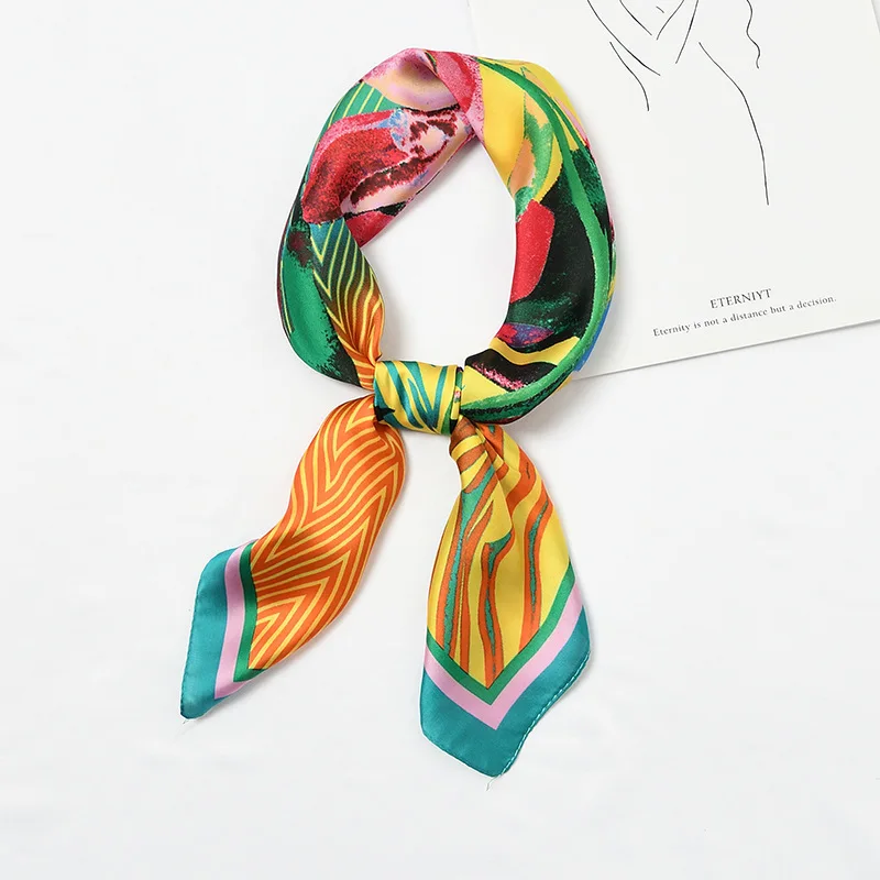Принт Бандана с цветочным рисунком квадратный шарф для дам Модный Шелковый платок для волос женская сумка Sjaal 70*70 см - Цвет: cyanedges