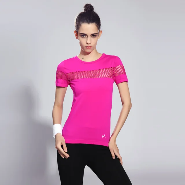 Detector Women Quick Dry Short Sleeve Running T-shirt Fitness Gym Tops Mesh Patchwork Clothing Sport Yoga T-shirt Camisetas