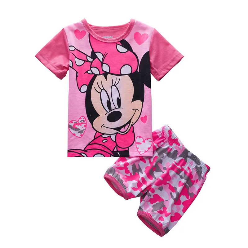 Детские пижамные комплекты Одежда для маленьких мальчиков и девочек милые пижамы с рисунком снов для маленьких мальчиков, хлопковая футболка с короткими рукавами и рисунком+ штаны комплекты из 2 предметов - Цвет: Minnie 137