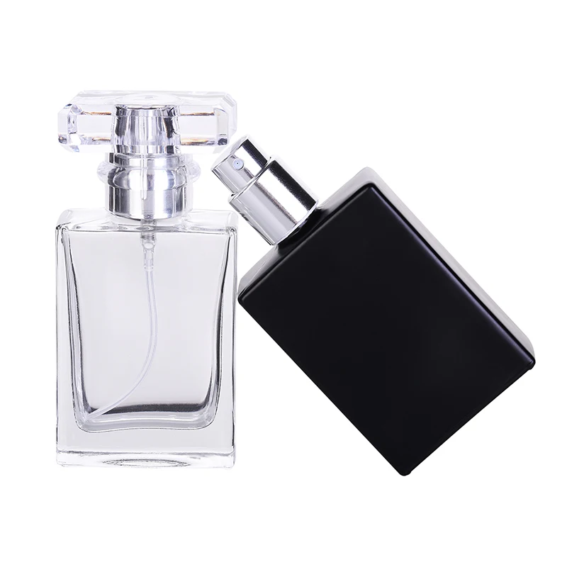 1 шт. розничная 30 мл квадратная стеклянная бутылка-спрей многоразовая бутылка черный и прозрачный парфюмерный флакон