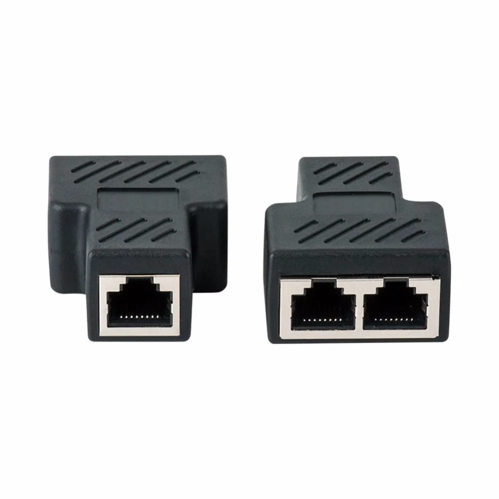 1 To 2 LAN RJ45 Black Connector Splitter Extender Plug Adapter for