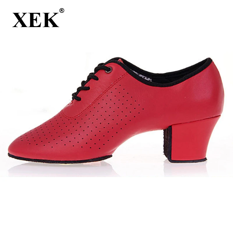 

XEK Middle Heel Women's Tango Flamenco Dance Shoes Girls Waltz Tango Foxtrot Quick Step Dance Shoes GSS112