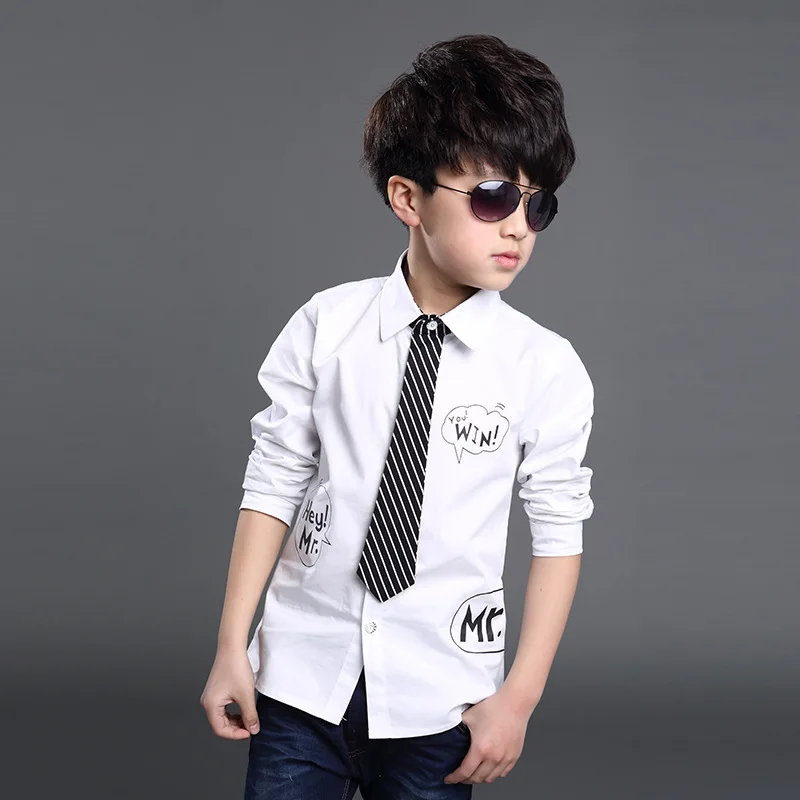 V-TREE рубашка с длинными рукавами для мальчиков-подростков; модная школьная рубашка для мальчиков; детские белые рубашки; рубашки для мальчиков; Одежда для мальчиков - Цвет: Белый