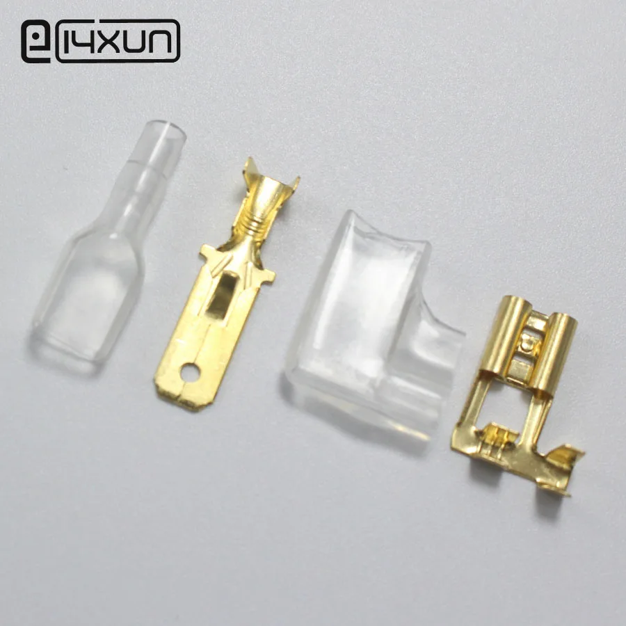 

20sets Copper 6.3mm Crimp Terminal with Sheath Right Angle 6.3 mm Female Spade Connector + Male Terminals+Case