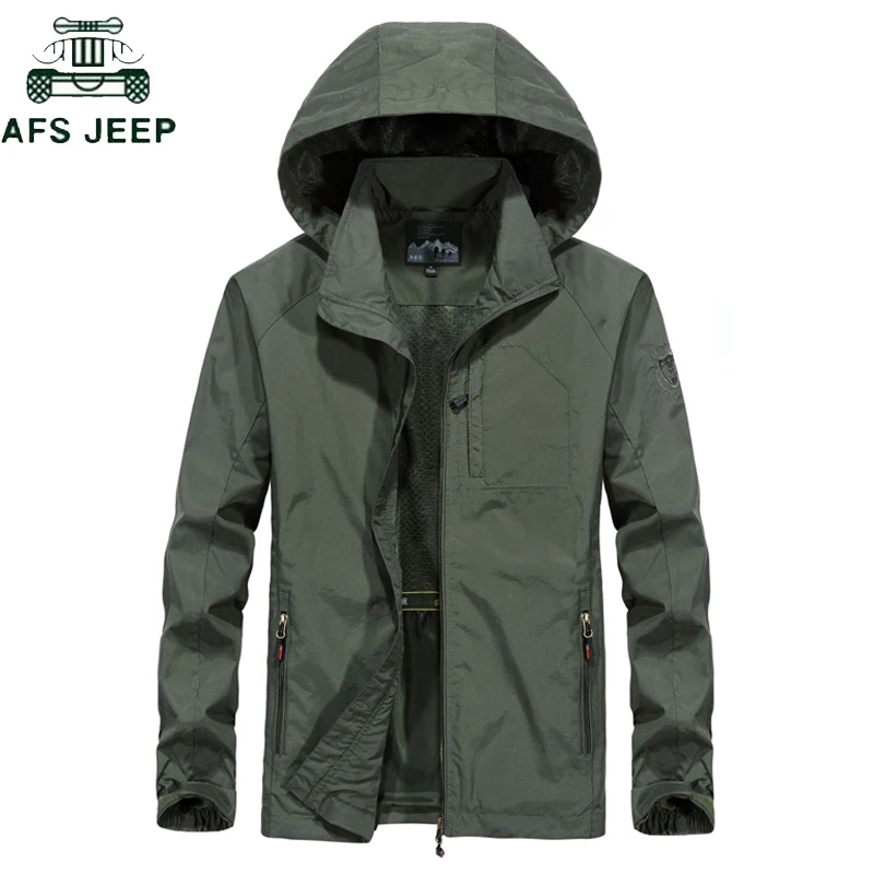 

2019 Spring Autumn Men's Thin Jacket Male Waterproof Breathable Hooded Casual Overcoat Army Tactical Windbreaker Jacket Mens