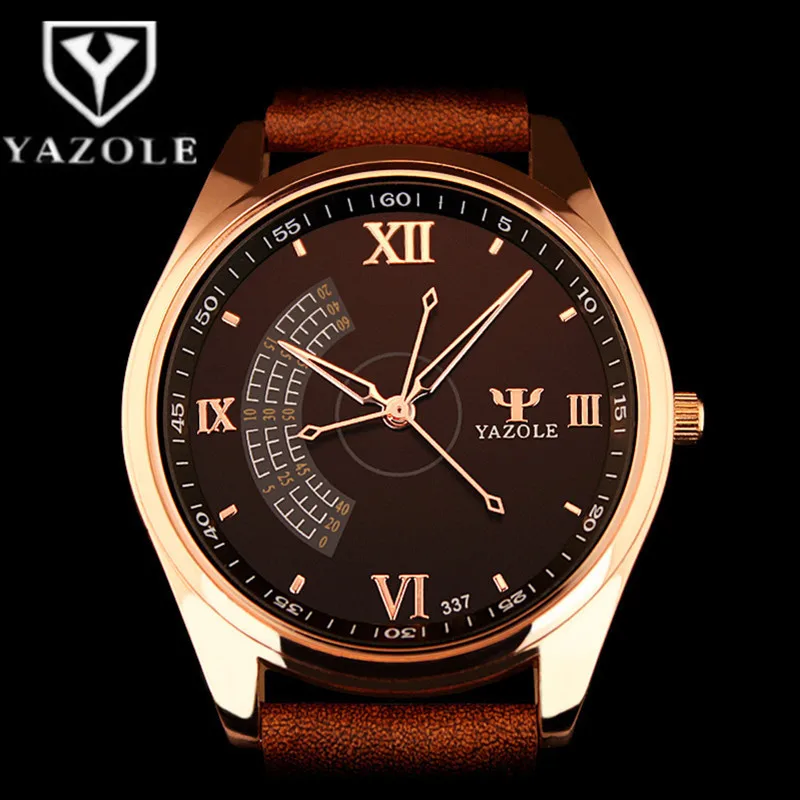 

Men Business Watch 2019 New Stylish YAZOLE Top Brand Quartz Clock Leather Watchband Rose Gold Dial Clock montre homme