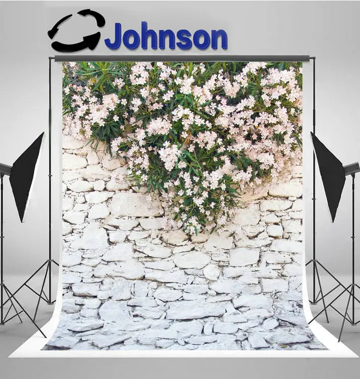 White flower leaves Stone brick wall backgrounds High quality Computer print wedding backdrops | Электроника
