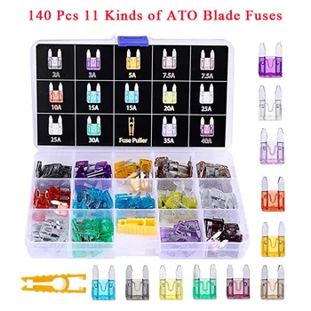 

140pcs Assorted Auto Car Truck Small Mini Blade Fuse Assortment 2 3 5 7.5 10 15 20 25 30 35 40AMP Car Boat Truck SUV Automotive