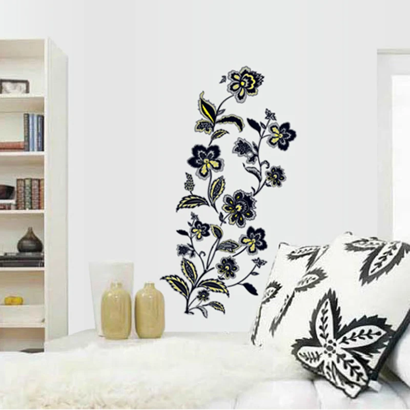 Трафарет для стен. Наклейка - цветок черный. Наклейки на стену животные. Интерьерная наклейка на стену. Декор кошка на стену.