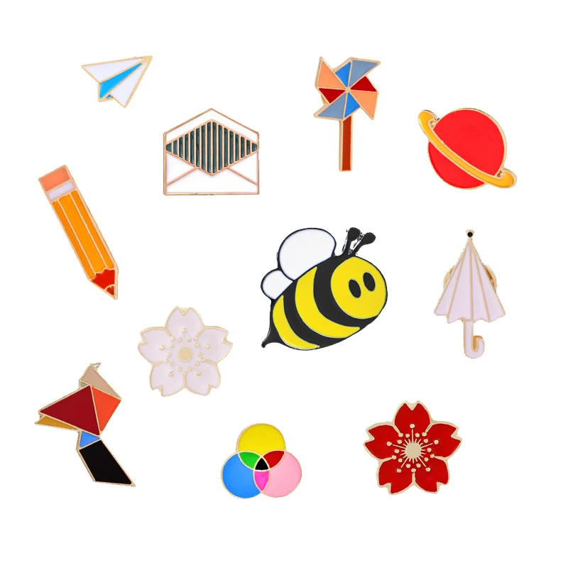 

Women Girl Fashion Cartoon Cute Pin Windmill Envelope Flower Bee Pencil Brooches Enamel Pins Kid Lapel Shirt Jeweley Badge