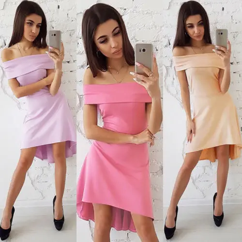 Sexy Women Off Shoulder Bodycon Evening Party Slash neck Clubwear Solid Short Mini Dress