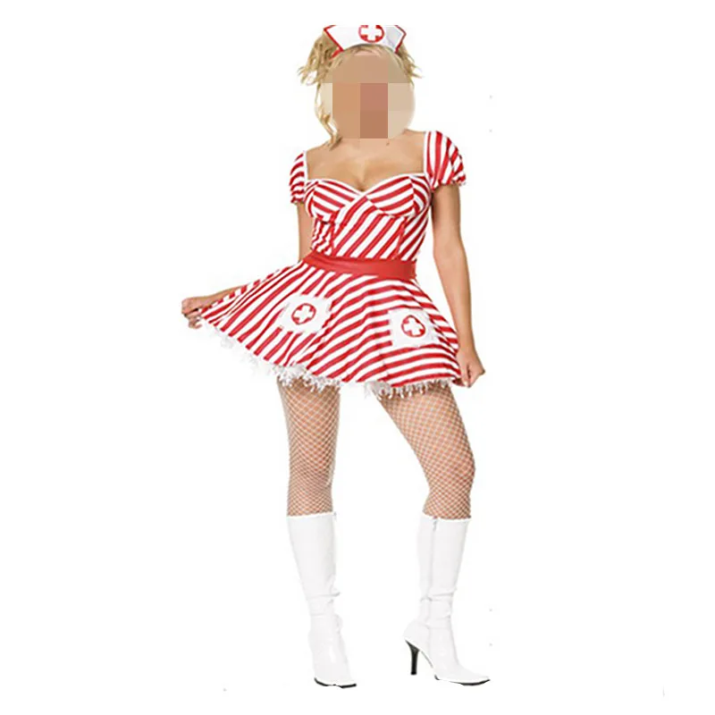Nurse Hat Hospital Candy Stripe White Fancy Dress Halloween Costume Accessory