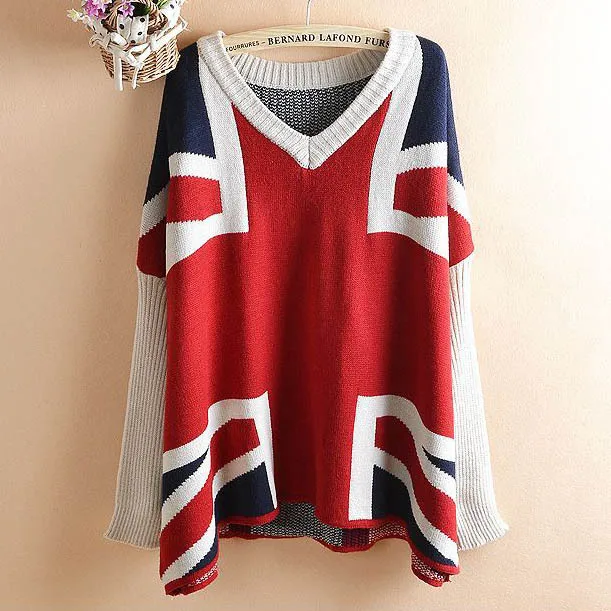 Goede Hoge Kwaliteit Herfst Winter Britse Stijl Union Jack Britse Vlag Vrouwen Trui Jurk Runway Luxe Merk Wollen Trui Vrouwelijke