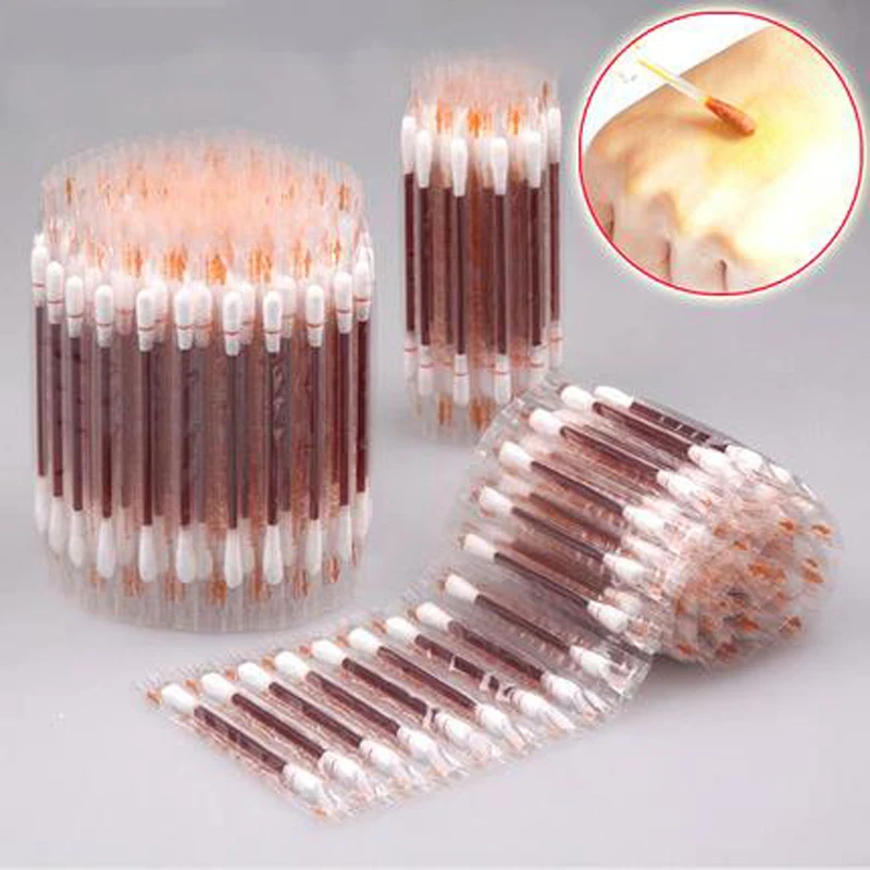 

100 Pcs Disposable Medical Iodine Cotton Stick Iodine Disinfected Cotton Swab for First Aid Kit Emergency Supplies on Climbing