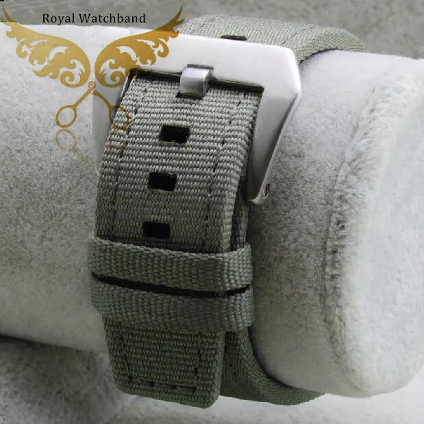 22mm New High Quality Light Army Green Sports Nylon Watch Band Strap With Genuine Leather lining