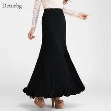 Новинка зимы, модные женские Элегантные вязаные длинные юбки, винтажные тонкие шерстяные юбки макси с оборками и высокой талией, Saias