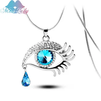 

Miss Lady Summer ethnic jewelry Blue Turkey evil Eye Tear Color Long Chain Pendant Necklaces For Women ML055