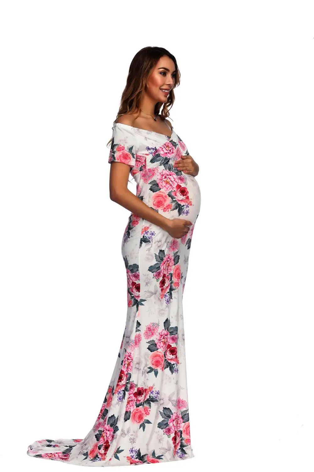 New Floral Maxi Maternity Gown For Photo Shoots Long Maternity Photography Props Pregnancy Dress Sexy Pregnant Dresses For Women (15)