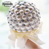 Kyunovia 4 color Elegant Pearl Wedding Flower Mini Bridal Bouquets Crystal Sparkle bouquet Bride Bridesmaid Wedding Bouquet FW74