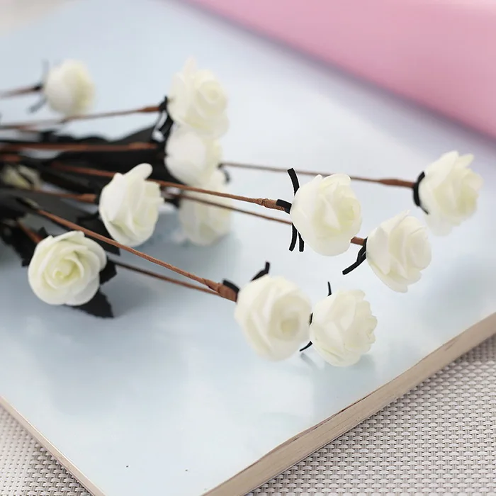 1 букет 15 голов поддельный цветок голова розы Имитация искусственного цветка роза искусственный цветок из шелка DIY домашнее свадебное украшение - Цвет: Ivory