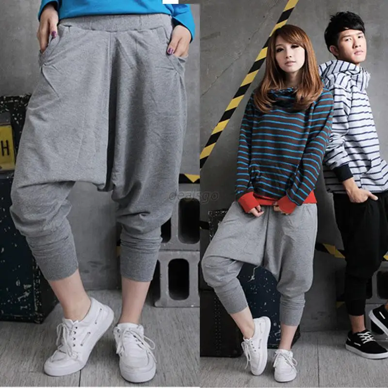 Casual Men Women Hip Hop Harem Pants Drop Crotch