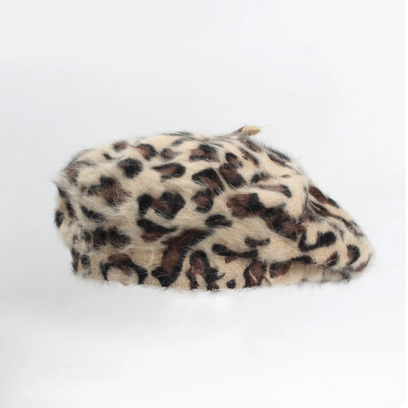 Leopard Printed Women's Winter Beret Rabbit Fur French Berets 2018