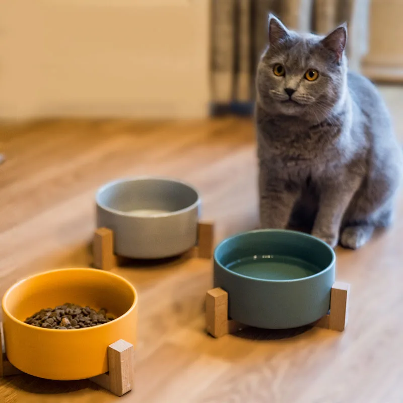 

Cat Food Bowl Quality Matte Ceramic Pet Dog and Cat Bowl Raised Pet Feeder Feeding Dish No Spill Wide Mouth Anti-Skid Cat Bowl