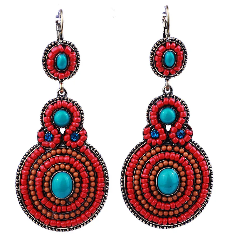 

FARLENA Jewelry Circle Design Handmade Beaded Bohemian Drop Earrings Retro Long earrings for Women
