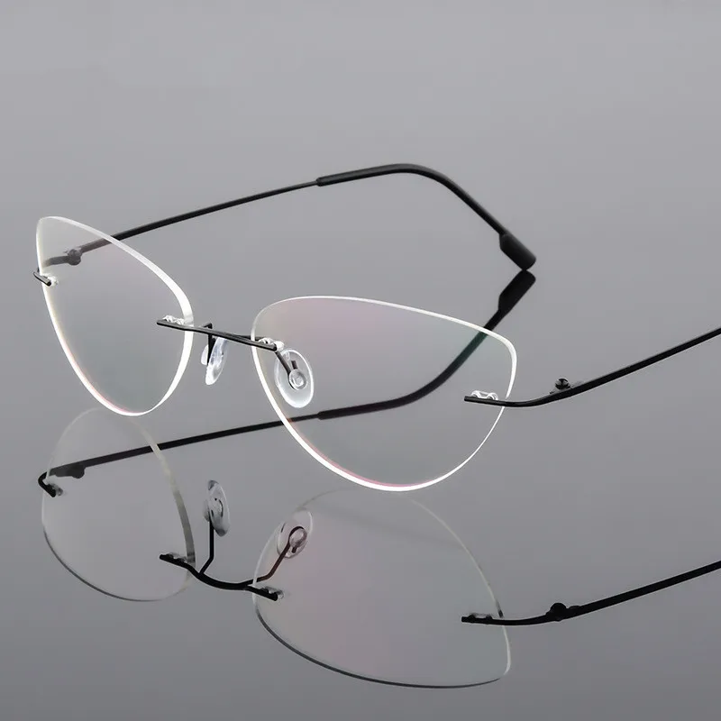 Стиль Кошачий глаз складной Ультра-светильник с памятью из титанового сплава без оправы очки для близорукости оптические очки оправа для мужчин оптика очки