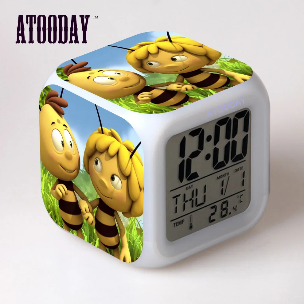 

Maya the Bee Alarm Clock Led Light 7 Color Change Orologio Digitale Watch Klok Table Plastic Digital Vintage