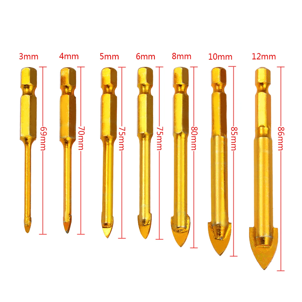 7pcs Spear Head Tile Glass Drill Bits 1/4" Hex Shank Porcelain Ceramic Drilling Set 3/4/6/8/10/12mm Mayitr