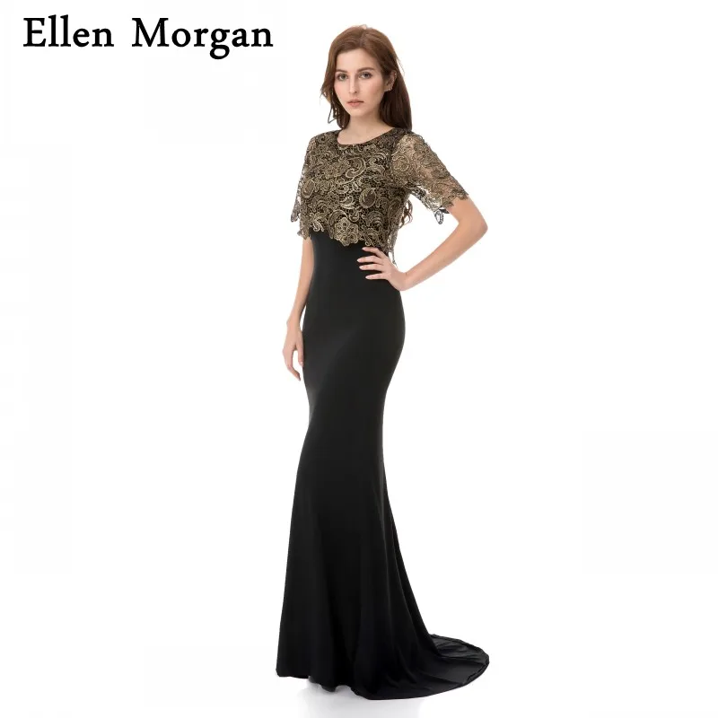 968 10 De Réductionnoir Spandex élégant Fête Robes De Soirée 2019 Long Caftan Manches Courtes Dentelle Longue Sirène Robes Formelles Pour Tenue De