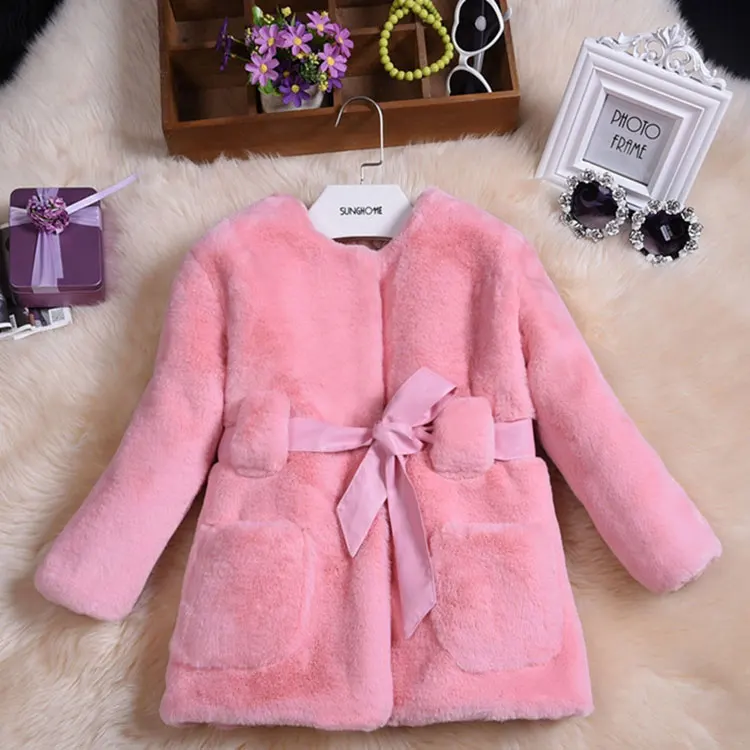 Г. Модные элегантные куртки из искусственного меха для новорожденных девочек, Осеннее теплое пальто, верхняя одежда для маленьких девочек детская одежда От 3 до 10 лет - Цвет: pink with pocket