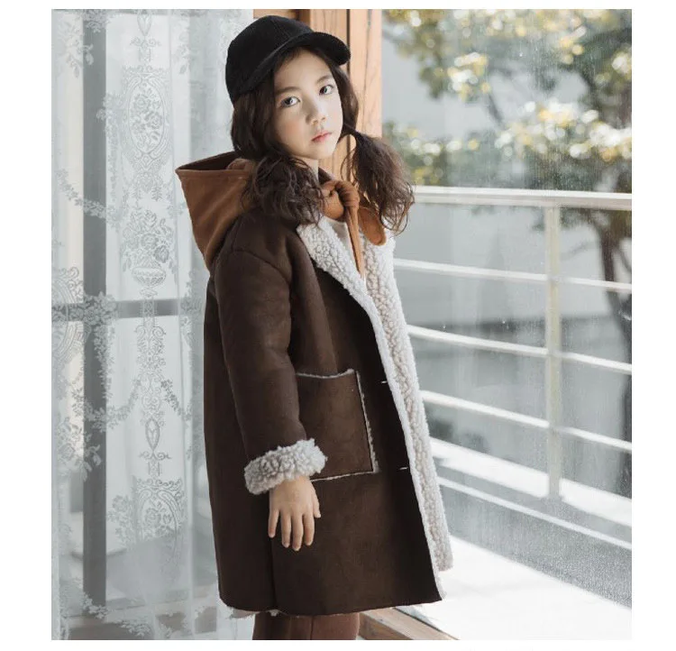 2018 casual woolen tops kids solid fleece jackets girls long winter coats clothes children o-neck long sleeve thick trench coats (13)