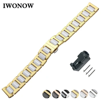 

Ceramic + Stainless Steel Watch Band 20mm for Ticwatch 2 42mm Quick Release Strap Butterfly Buckle Wrist Belt Bracelet