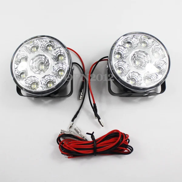 

2 x 9 LED White Round DRL Daytime Driving Running Light Car Fog Lamp Head Light 2117