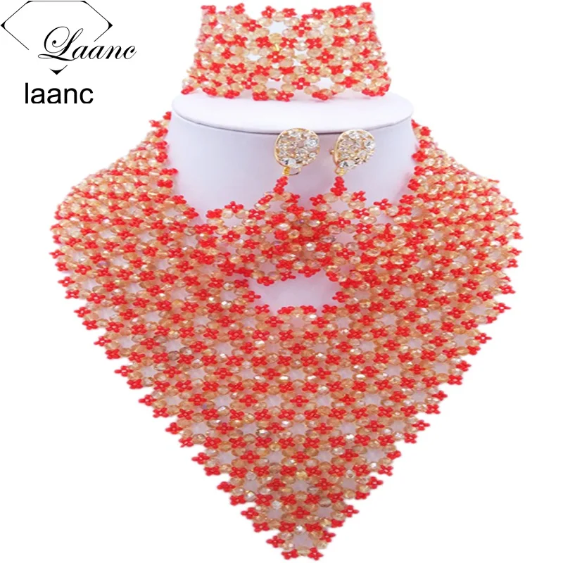 

Laanc Brand Fashionable Nigerian Wedding Jewelry Sets Crystal Red and Gold AB African Beads Bridal Necklace AL293