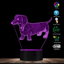 Милый темперамент абстрактная такса собака пользовательское имя 3D Оптическая иллюзия светильник светящийся светодиодный светильник любимая собака светильник ing подарок