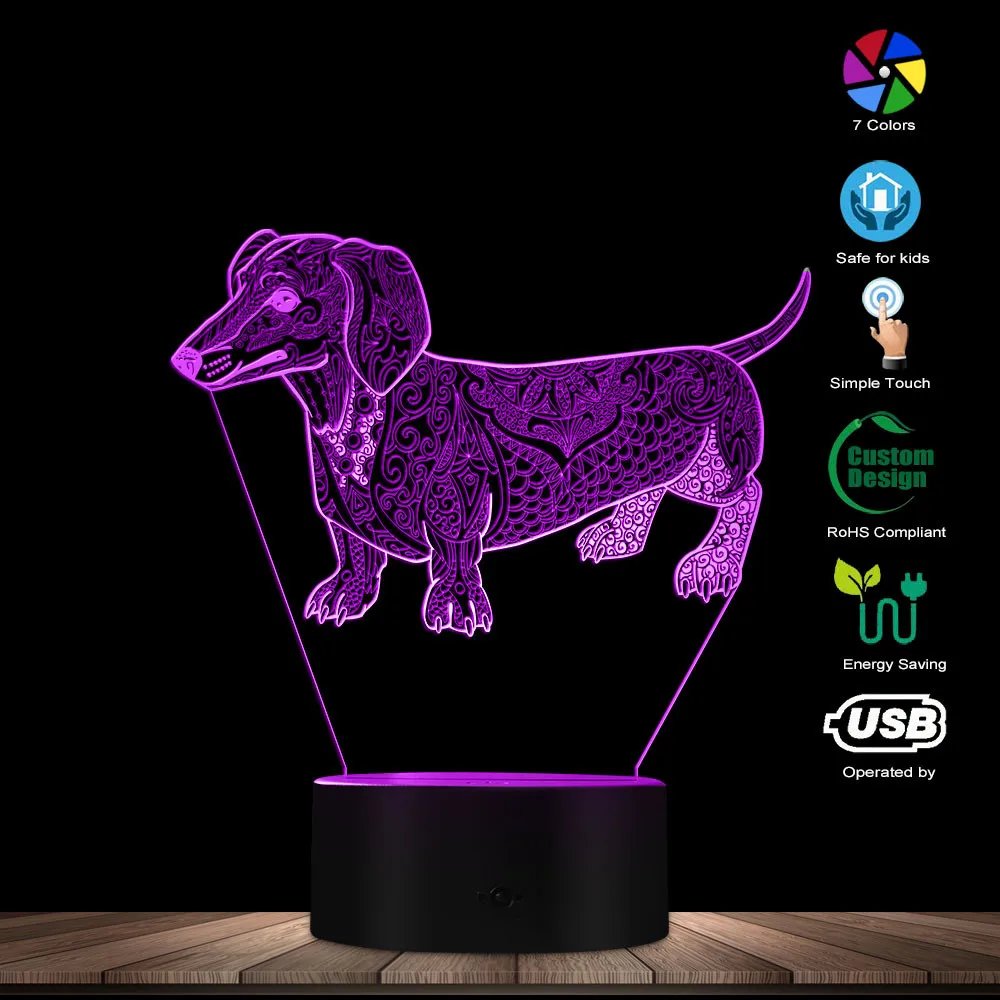 1 шт. милый темперамент абстрактная такса на заказ имя 3D Оптическая иллюзия светящийся светодиодный светильник Pet Lover владелец освещение