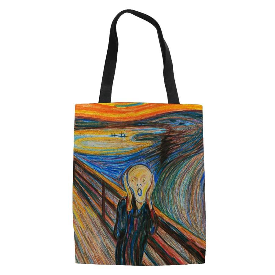 

Famous Van Painting Women Canvas Shopping Bags Casual Tote Eco friendly Shoulder Versatile Sack Summer Lady Olils DIY Handbag