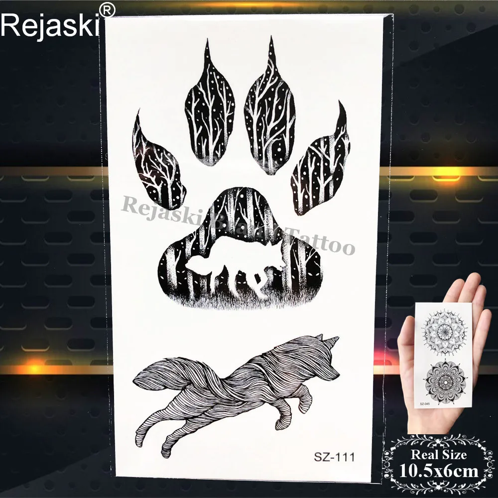 Rejaski черный Воющий волк татуировки наклейки для мужчин рука Искусство Временные татуировки для женщин собака акварелью лапа лес водостойкие татуировки